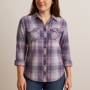 Outdoor Adventure Purple Pink Plaid Button-Up Shirt Ascend Size Small